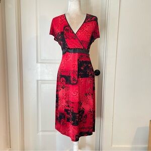 Y2K slinky Asian inspired  Red and Black babydoll Dress Sz L